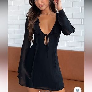 White Fox Boutique “falling to pieces” long sleeve mini dress in black (S)
